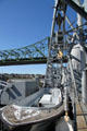 Rear crane & ship's launch of Battleship Massachusetts. Fall River, MA.