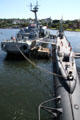 Submarine Lionfish with former East German missile boat Hiddensee at Battleship Cove. Fall River, MA.
