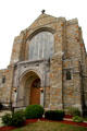 Gothic Revival facade of United Presbyterian Church. Fall River, MA.