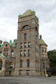 Richardsonian Romanesque corner tower of Bristol County Superior Courthouse & Registry. Fall River, MA.