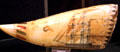 Scrimshaw American sailing ship with balloon overhead at New Bedford Whaling Museum. New Bedford, MA.