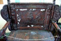 Carved back of English oak bench at 1749 Court House Museum. Plymouth, MA.