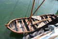 Shallop replica of Pilgrim workboat alongside Mayflower II. Plymouth, MA.