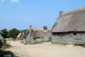 Thatched roofs of wooden houses at Plimouth Plantation. Plymouth, MA.