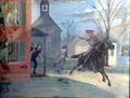 Scene of midnight ride of Paul Revere on wall clock at Mayflower Society House. Plymouth, MA.