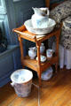 Washstand, pitcher & basin plus chamber pot at Mayflower Society House. Plymouth, MA.