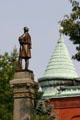 Victorian Romanesque building's cone shaped tower & Springfield's Civil War monument. Springfield, MA.