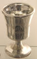Engraved silvered chalice by Boston & Sandwich Glass Co. at Sandwich Glass Museum. Sandwich, MA.