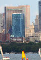Blue 33 Arch St. , One Federal St. , pinkish One International Place , on Boston downtown skyline. Boston, MA.