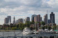 Skyline of downtown Boston from USS Constitution. Boston, MA.