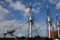 Masts & rigging of USS Constitution against new Interstate bridge. Boston, MA.