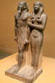 Ancient Egyptian pair statue of King Mycerinus & Queen Kha-merer-nebty II at Museum of Fine Arts. Boston, MA.