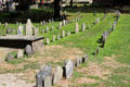Rows of headstones at Granary Burying Ground beside Park Street Church. Boston, MA.