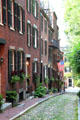 Acorn St. with smaller houses of tradesmen who served Beacon Hill mansions. Boston, MA.