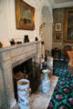 Parlor fireplace with oriental porcelain vases at Longfellow National Historic Site. Cambridge, MA.