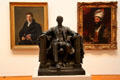 Bronze model of Abraham Lincoln by Daniel Chester French flanked by portrait paintings by Jacques-Louis David & Sir Thomas Lawrence at Harvard Art Museums. Cambridge, MA.