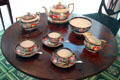 Tilt-top tea table from Salem area with English New Hall China tea set at Peabody Essex Museum. Salem, MA.