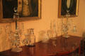 Glass candlesticks & glassware in dining room at Peacefield. Quincy, MA.