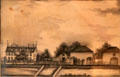 Early graphic of Peacefield estate of President John Adams. Quincy, MA.
