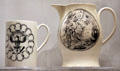 Creamware mug with Great Seal of USA & pitcher with map of USA from Liverpool, England at Museum of Fine Arts. Boston, MA.