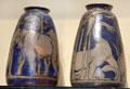 Stoneware vases with mammoths & dinosaurs by Russell Gerry Crook at Museum of Fine Arts. Boston, MA.