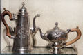 Silver chocolate pot by Zachariah Brigden & silver teapot by Benjamin Burt both of Boston at Museum of Fine Arts. Boston, MA.