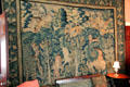Belgian tapestry with allegorical unicorn & monsters in parlor at Nichols House Museum. Boston, MA.