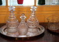 Glass decanters in dining room at Nichols House Museum. Boston, MA.