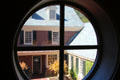 Concord Museum through round window. Concord, MA.