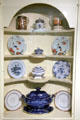Corner cabinet with collection of ceramics from England & China at Concord Museum. Concord, MA.
