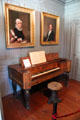 Portraits of Moses & Mary Brown over Chickering piano from Boston at John Cabot House. Beverly, MA.