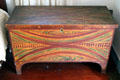 Trunk painted with rainbow of colors at Rev. John Hale House. Beverly, MA.