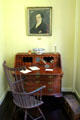 Portrait of Elbridge Gerry, drop-front desk, & Windsor chair at Jeremiah Lee Mansion. Marblehead, MA.