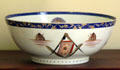 Punchbowl painted with Masonic symbols at Jeremiah Lee Mansion. Marblehead, MA.