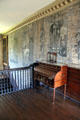 Hand-painted English mural wallpaper with desk in upstairs hall at Jeremiah Lee Mansion. Marblehead, MA.