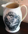 Commemorative pitcher showing Apotheosis of George Washington at Jeremiah Lee Mansion. Marblehead, MA.