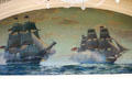 Mural of American & British frigates under full sail in battle in Naval Academy Memorial Hall. Annapolis, MD.