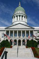 Front facade of State Capitol with columns & pediment. Augusta, ME.