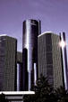 Renaissance Center has central round tower plus four shorter squarish towers. Detroit, MI.
