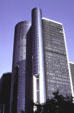 Renaissance Center Towers with small round sections for elevators. Detroit, MI.