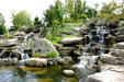 Waterfall in rock garden in Meijer Garden. Grand Rapids, MI.