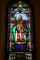 Stained-glass window of St. Ambrose in Great Hall at St. John's University. Collegeville, MN.