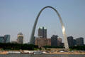 Gateway Arch & St. Louis skyline from Mississippi River. St Louis, MO.