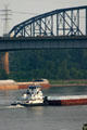Barge traffic beneath MacArthur & Poplar Street Bridges. St Louis, MO.