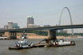 Dredging operation on Mississippi River against Poplar Street Bridge. St Louis, MO.