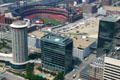 Busch Stadium with round Millennium & Deloitte buildings. St Louis, MO.