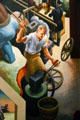Detail of wheelwright making wagon wheels for westward migration on Social History of Missouri mural by Thomas Hart Benton at Missouri State Capitol. Jefferson City, MO.