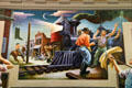 Detail of James Boys robbing a train on Social History of Missouri mural by Thomas Hart Benton at Missouri State Capitol. Jefferson City, MO.