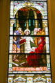Stained glass window of Jesus teaching the elders in the temple at Kansas City Cathedral. Kansas City, MO.