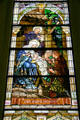 Stained glass window of shepherds at the manger at Kansas City Cathedral. Kansas City, MO.